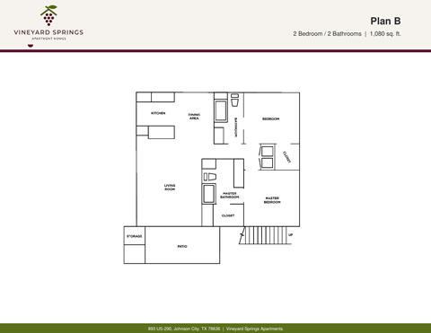 Floor plan for 2 beds, 2 baths, 1080 sqft